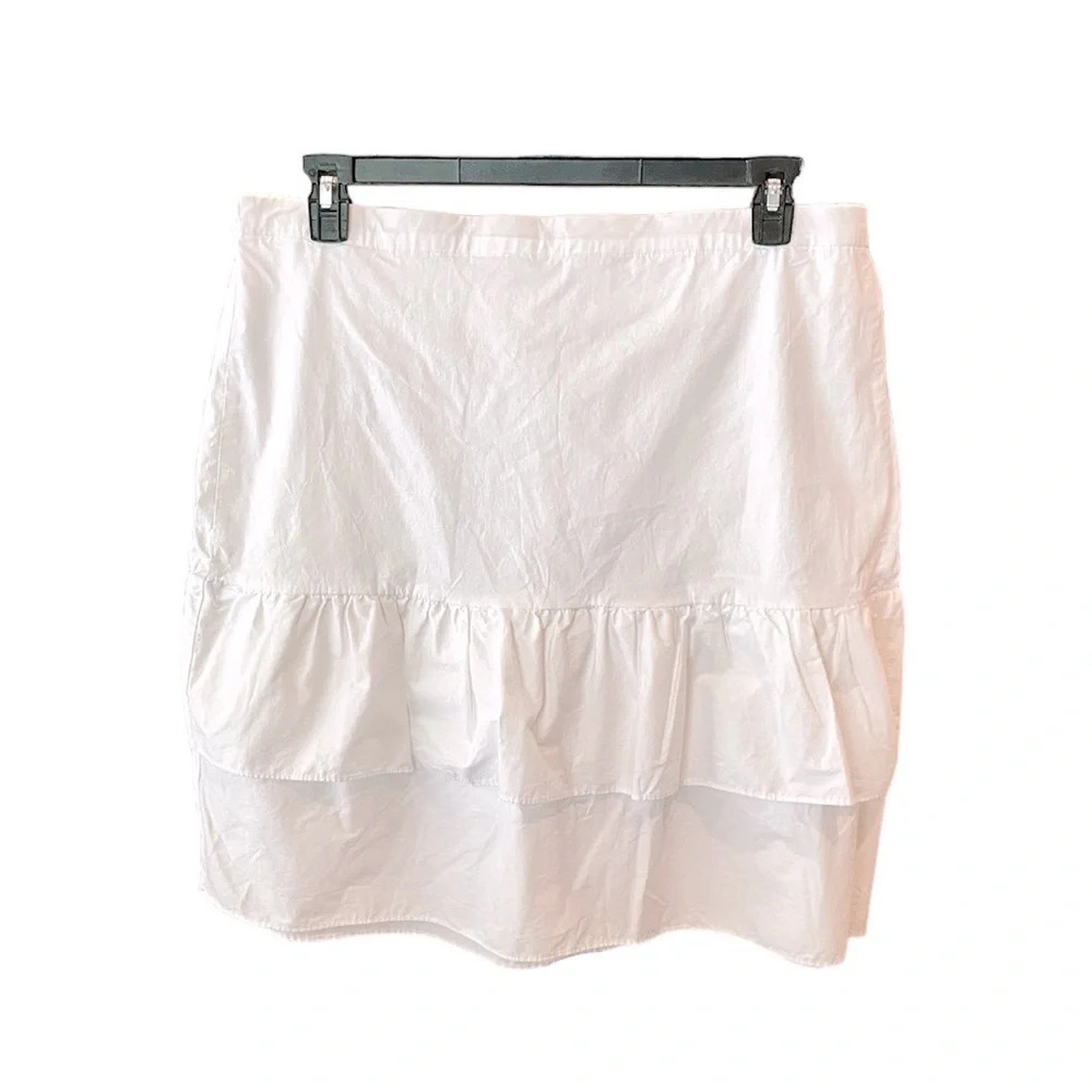 J. Crew Factory plus size knee length tiered ruffled cotton skirt SZ 18 white